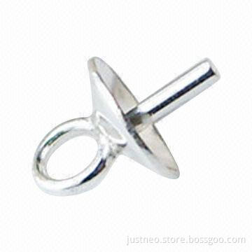 Solid 925 sterling silver oblong-shaped pinch bail pendant connector, size of 5.7mm